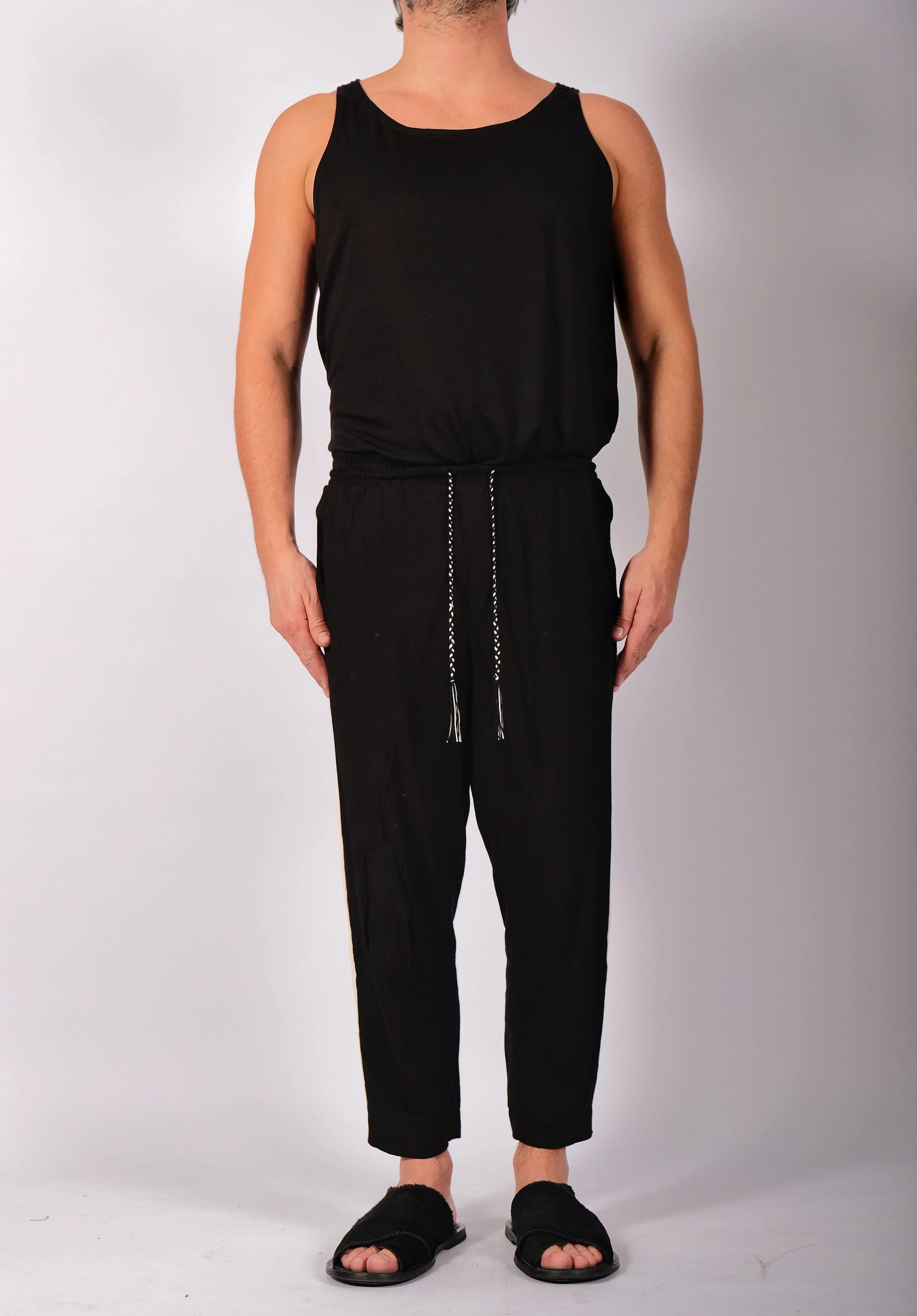 Black Washed Cotton Trousers