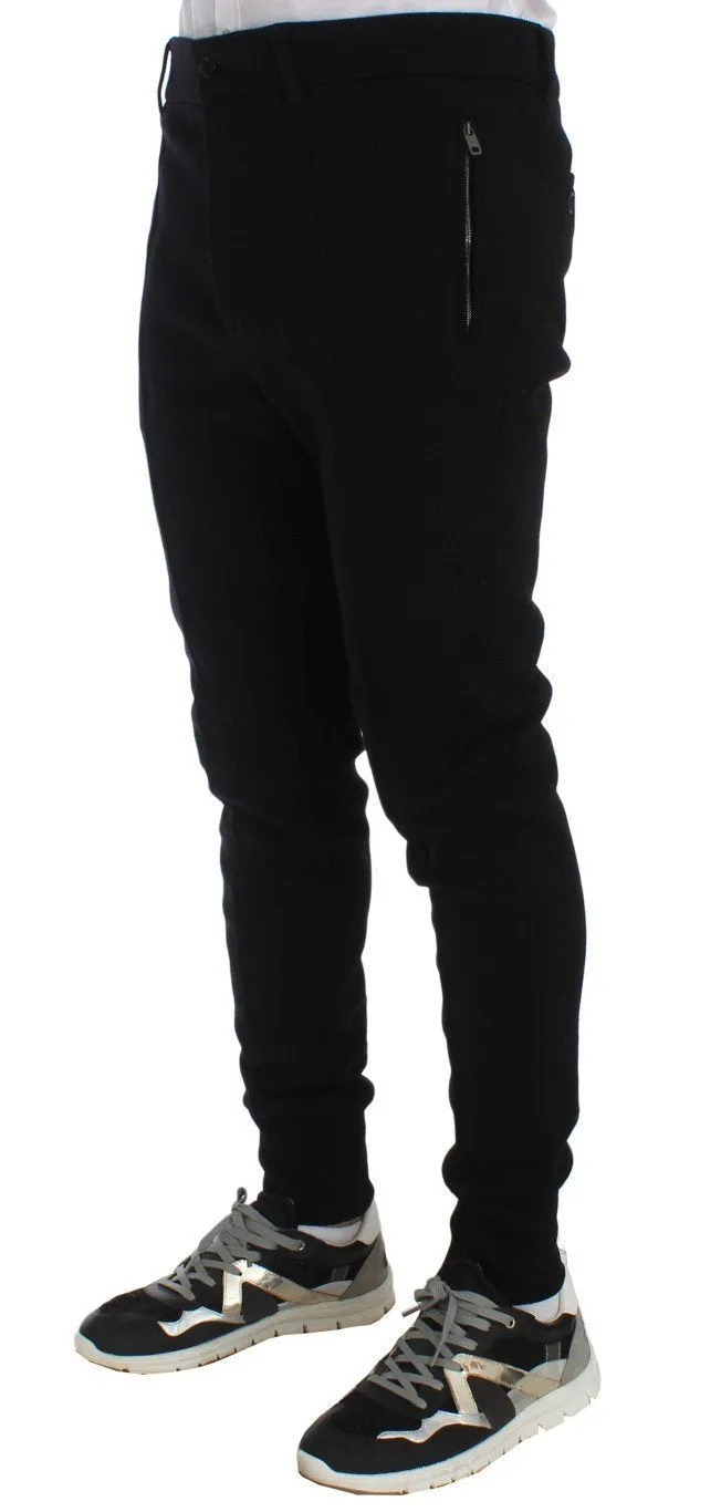 Black Wool Slim Fit Casual Pants