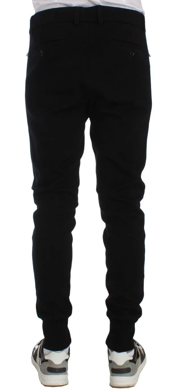 Black Wool Slim Fit Casual Pants