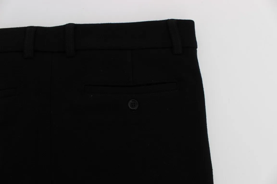 Black Wool Slim Fit Casual Pants