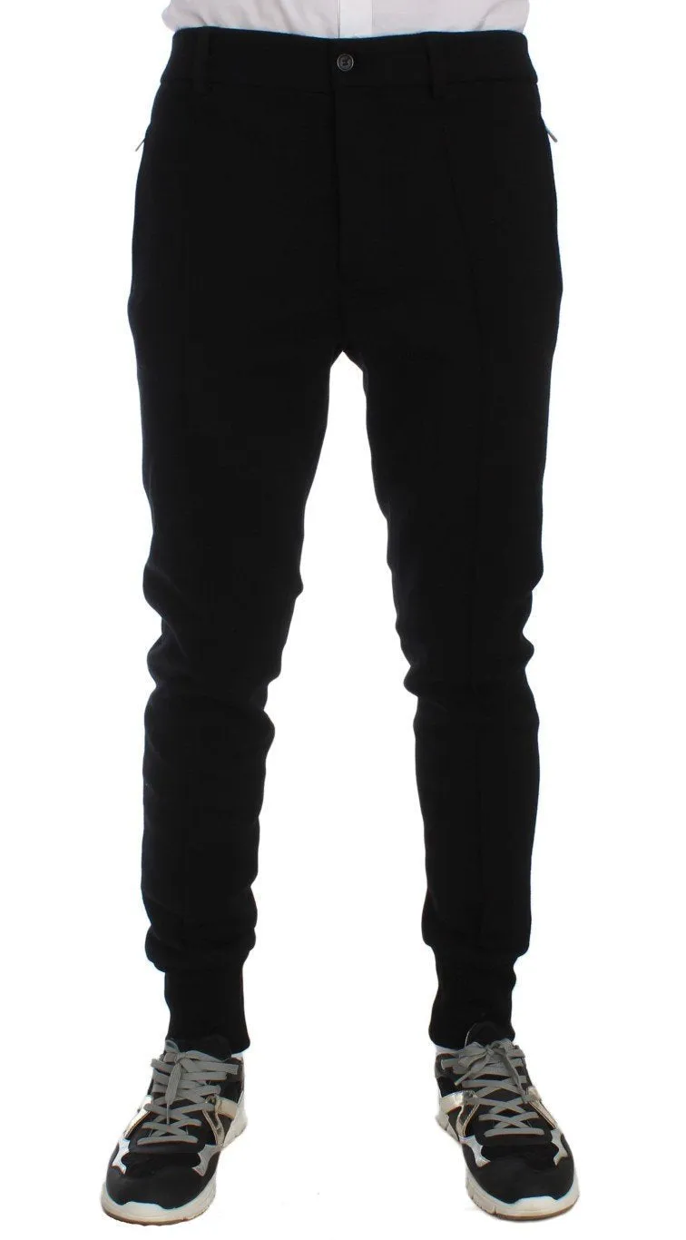 Black Wool Slim Fit Casual Pants