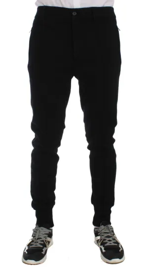 Black Wool Slim Fit Casual Pants