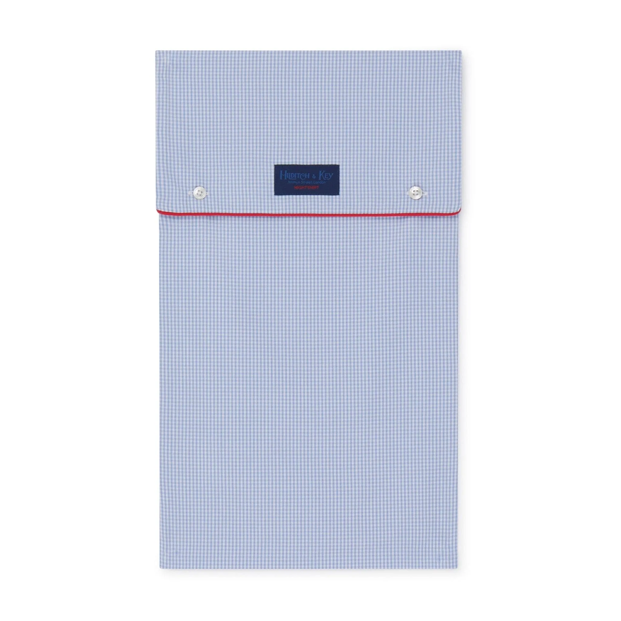 Blue Gingham Check Cotton Nightshirt With Red Piping