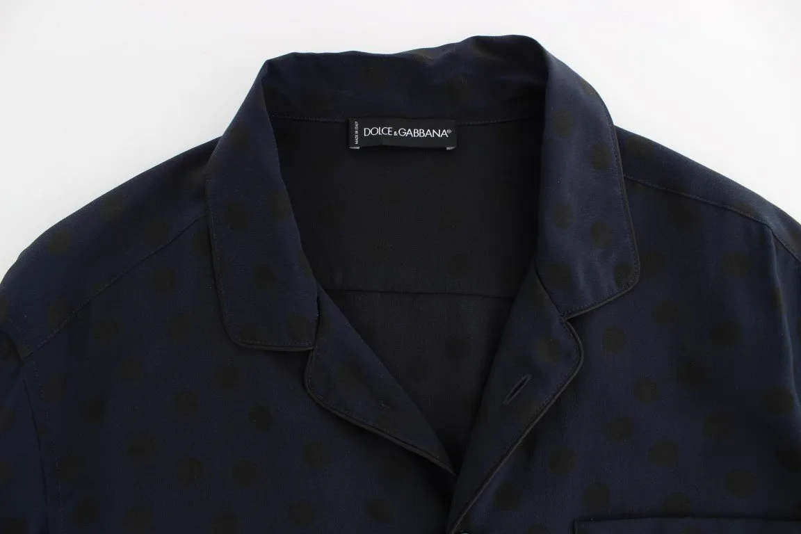 Blue Polka SILK Pajama Lounge Shirt