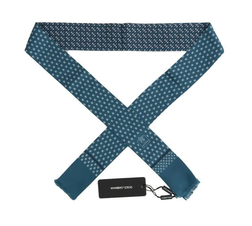 Blue Silk Patterned Skinny Scarf