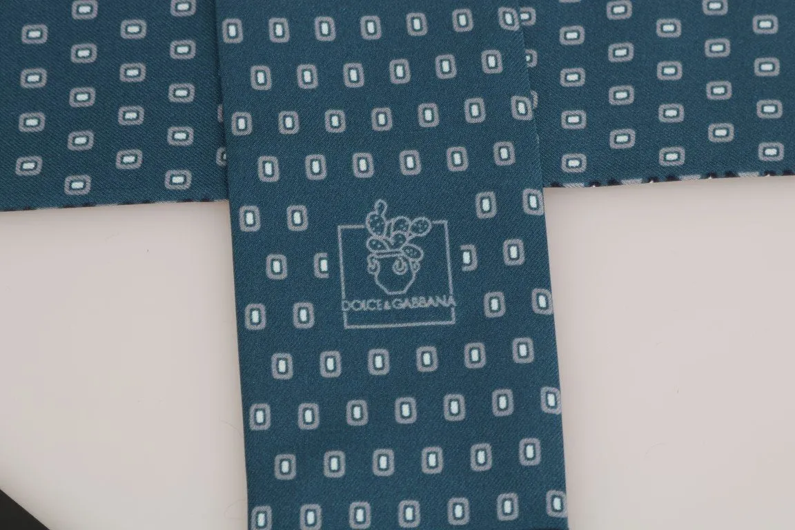 Blue Silk Patterned Skinny Scarf