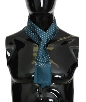 Blue Silk Patterned Skinny Scarf