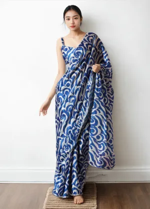 Blue Spun Silk Saree With Blouse Piece