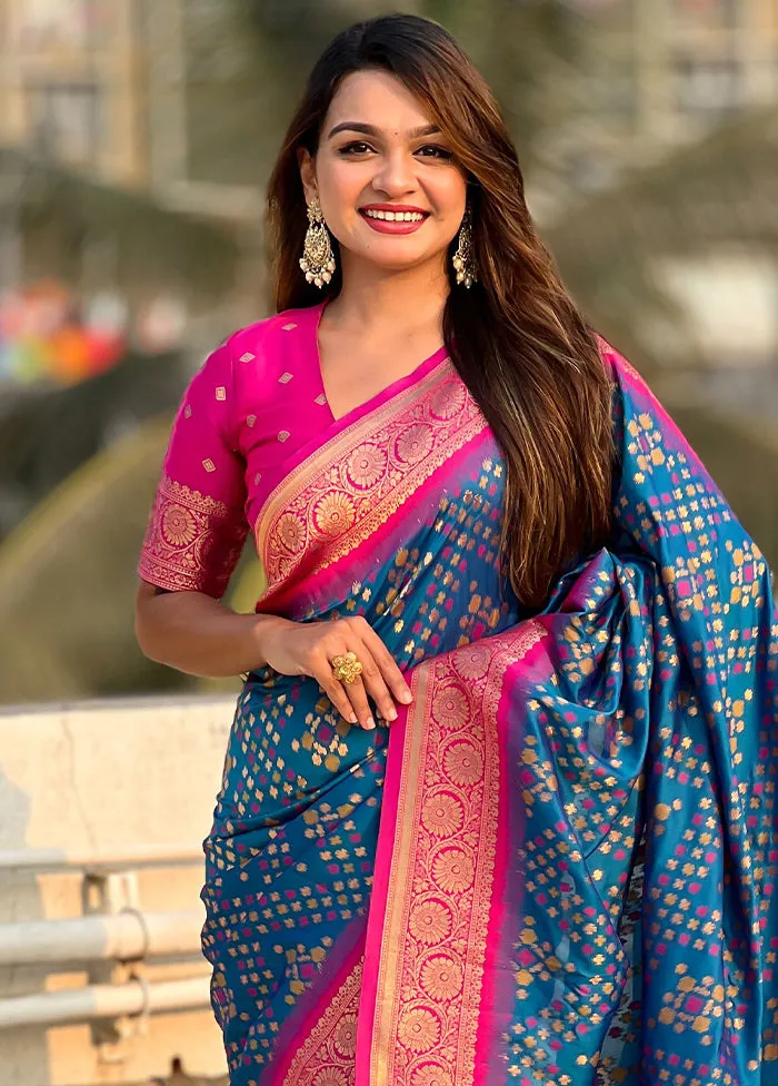 Blue Spun Silk Saree With Blouse Piece