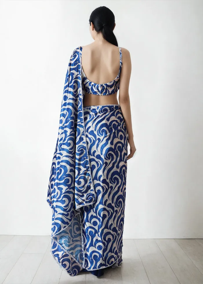 Blue Spun Silk Saree With Blouse Piece
