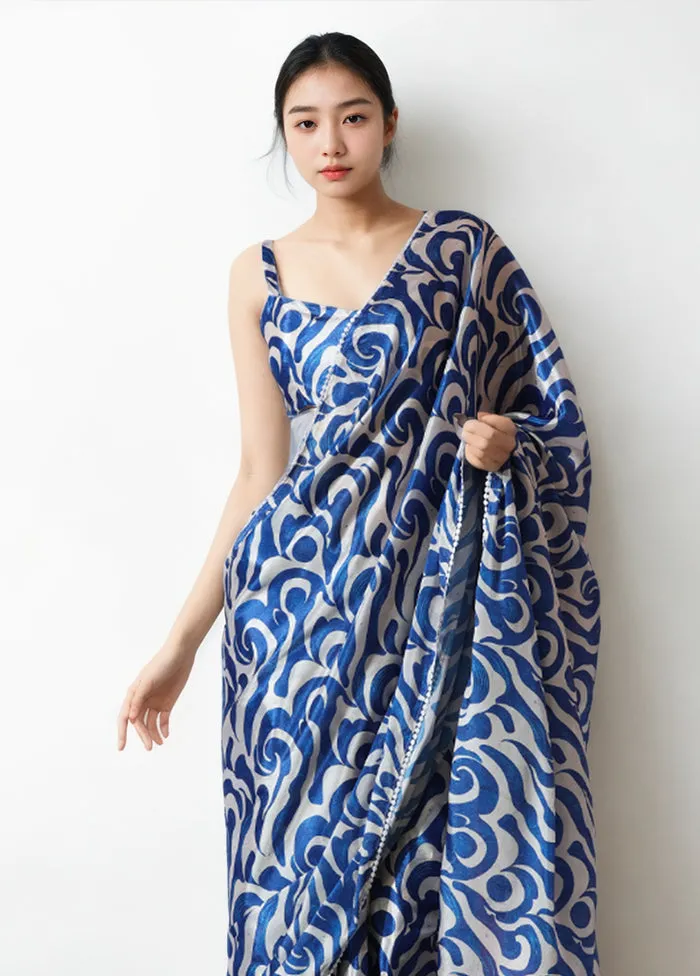 Blue Spun Silk Saree With Blouse Piece