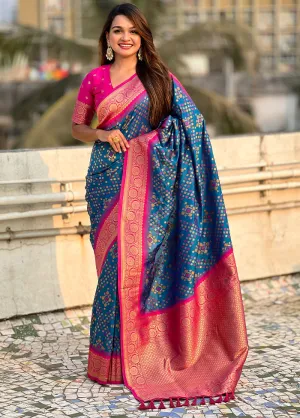 Blue Spun Silk Saree With Blouse Piece