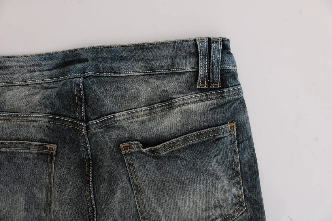 Blue Wash Cotton Blend Slim Fit Jeans