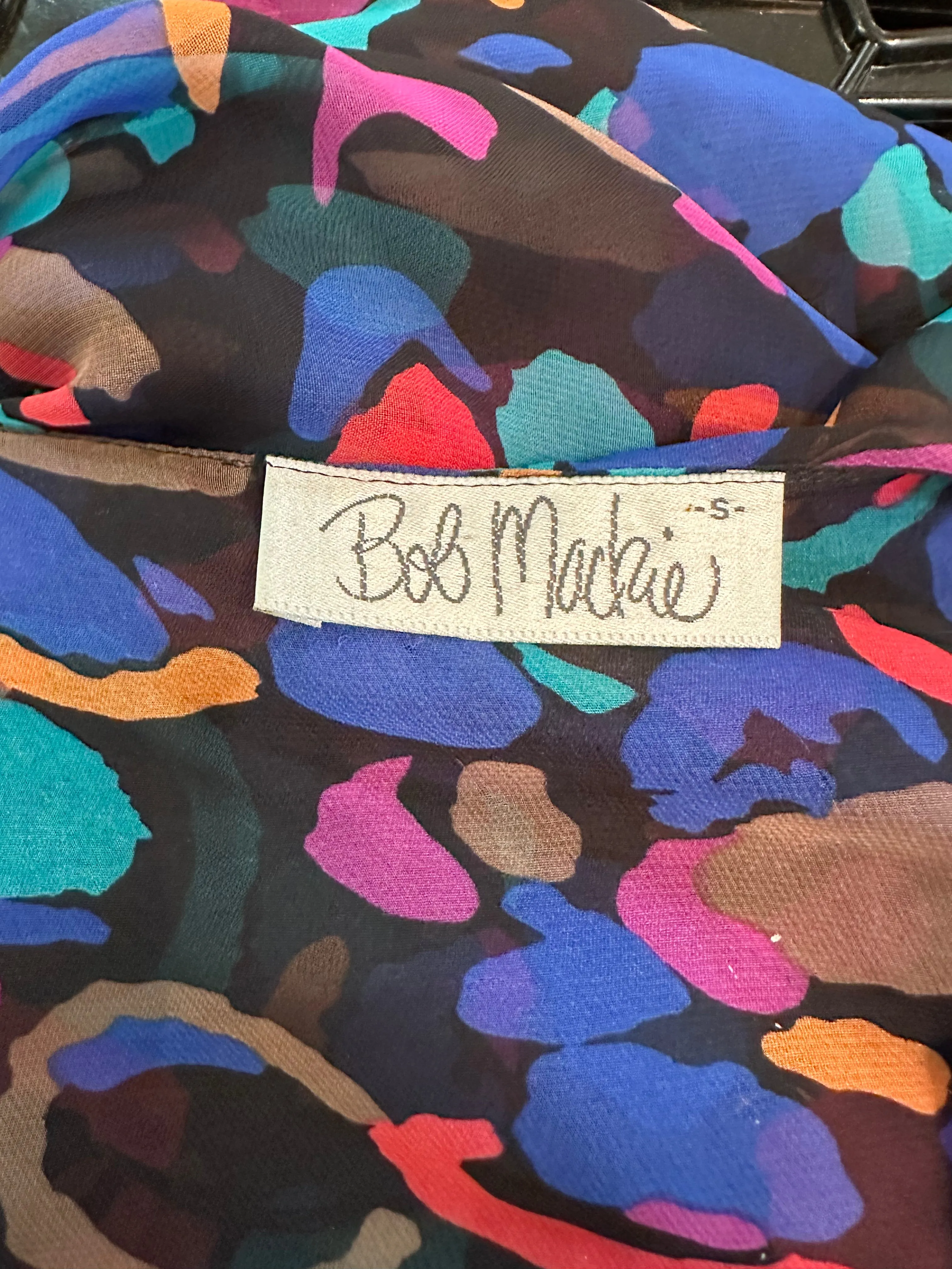 Bob Mackie Black Multicolor Print Two Piece Peignoir Set