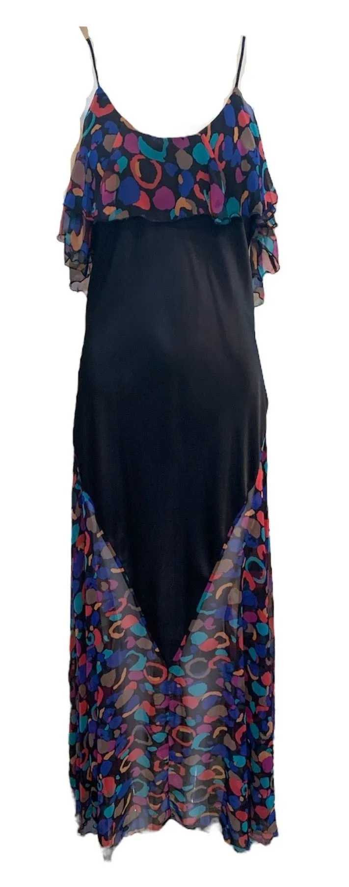 Bob Mackie Black Multicolor Print Two Piece Peignoir Set