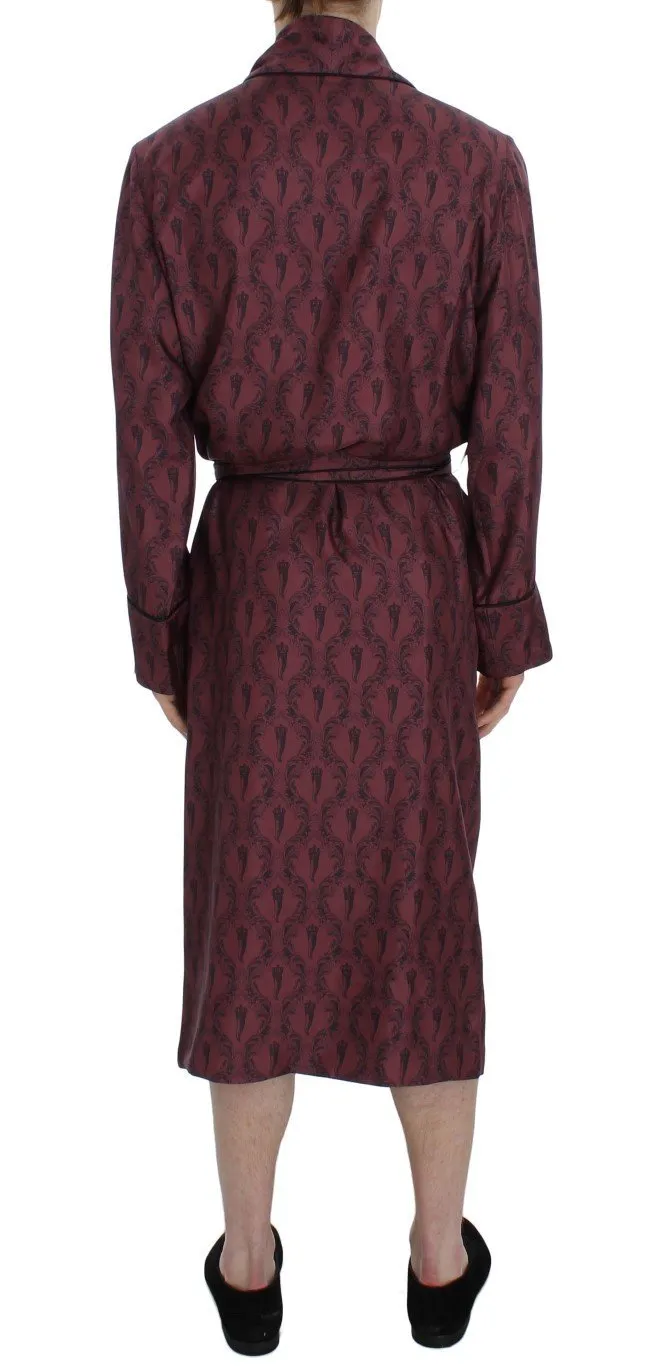 Bordeaux Crown Baroque Silk Sleepwear Robe