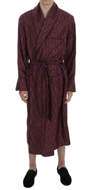 Bordeaux Crown Baroque Silk Sleepwear Robe