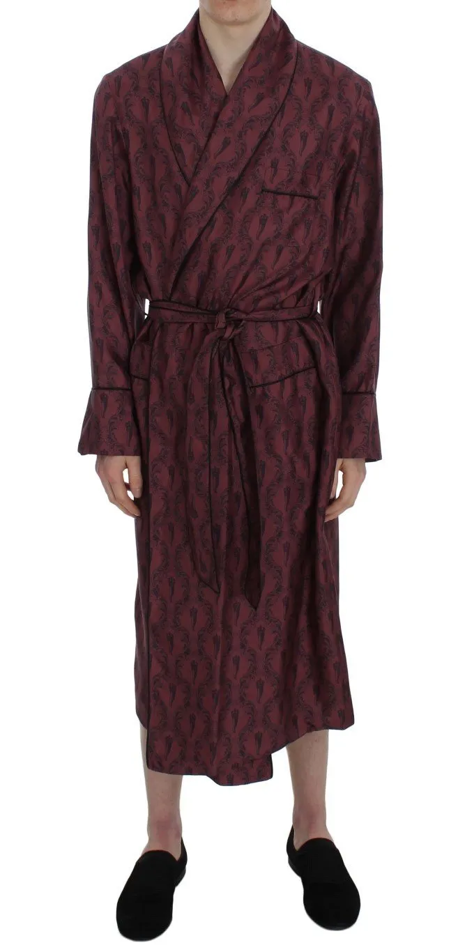 Bordeaux Crown Baroque Silk Sleepwear Robe