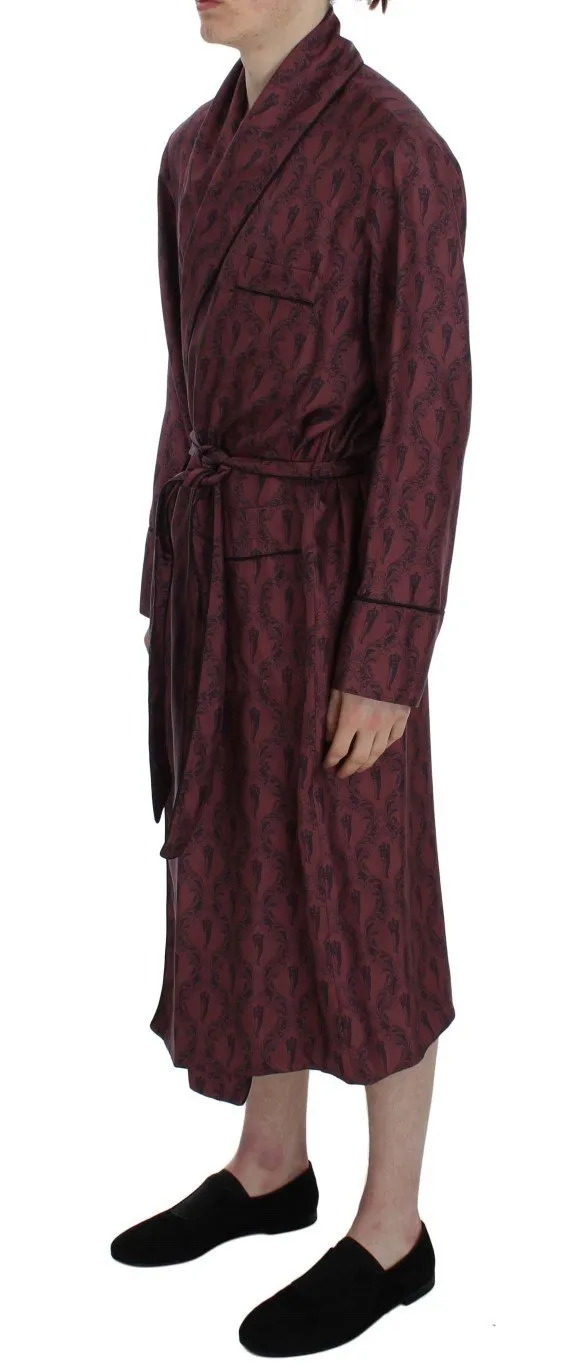 Bordeaux Crown Baroque Silk Sleepwear Robe