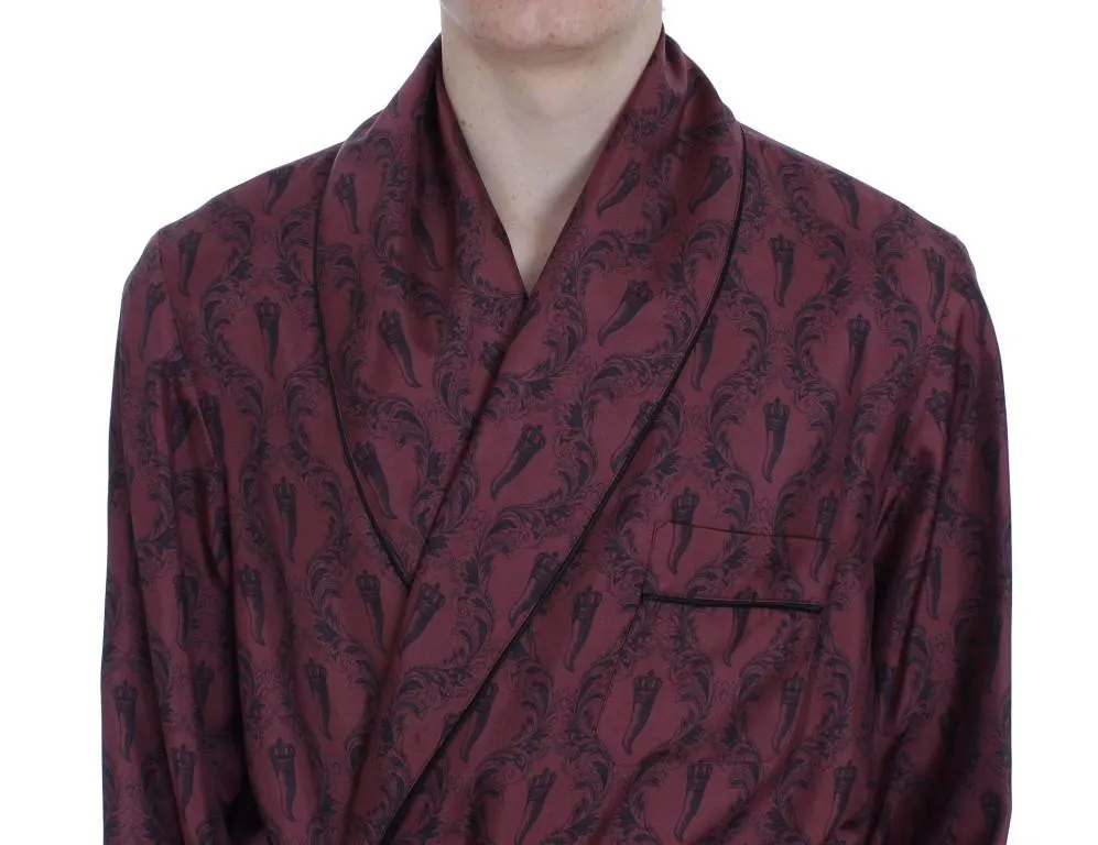 Bordeaux Crown Baroque Silk Sleepwear Robe