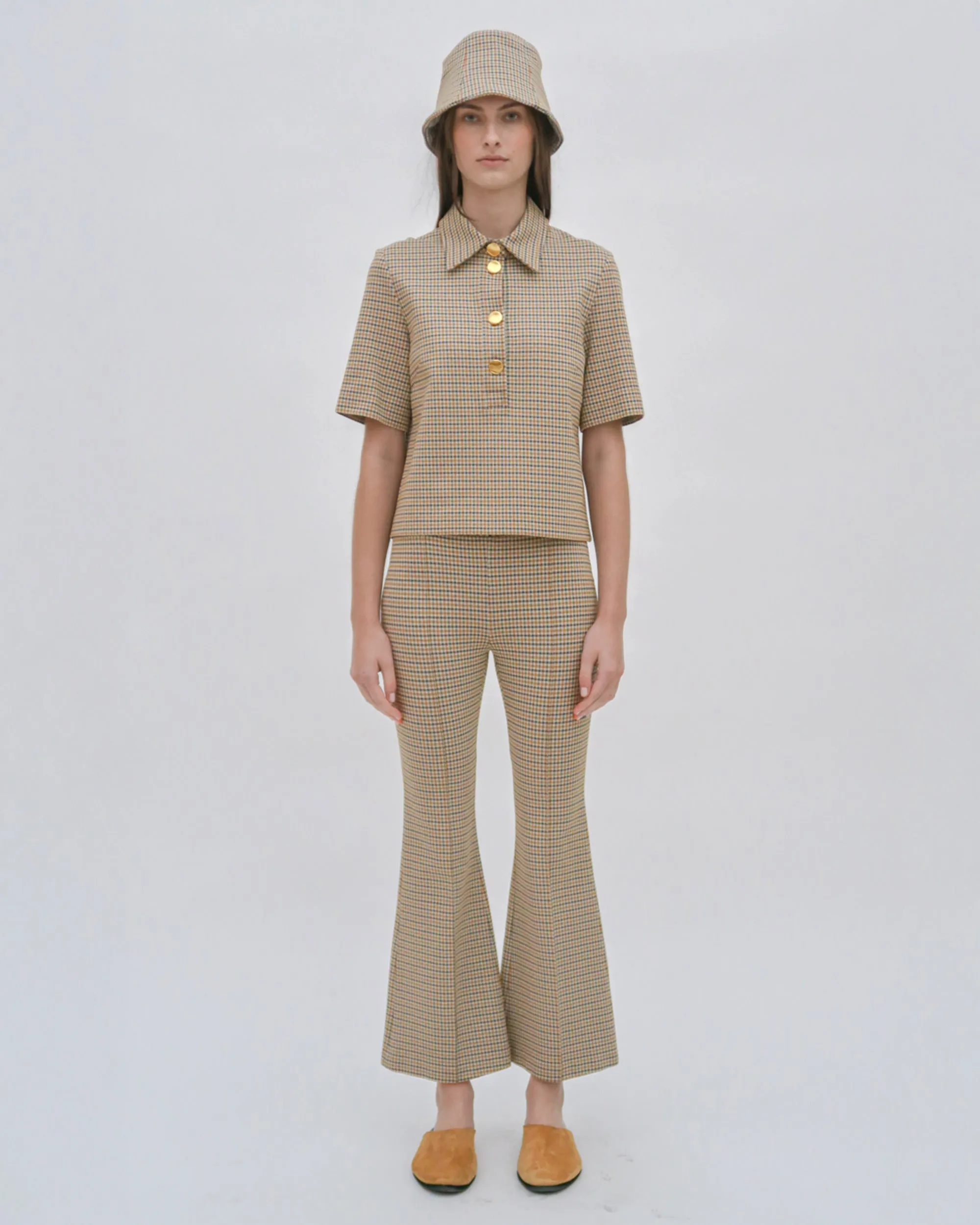 BOXY POLO T-SHIRT - HOUNDSTOOTH PLAID