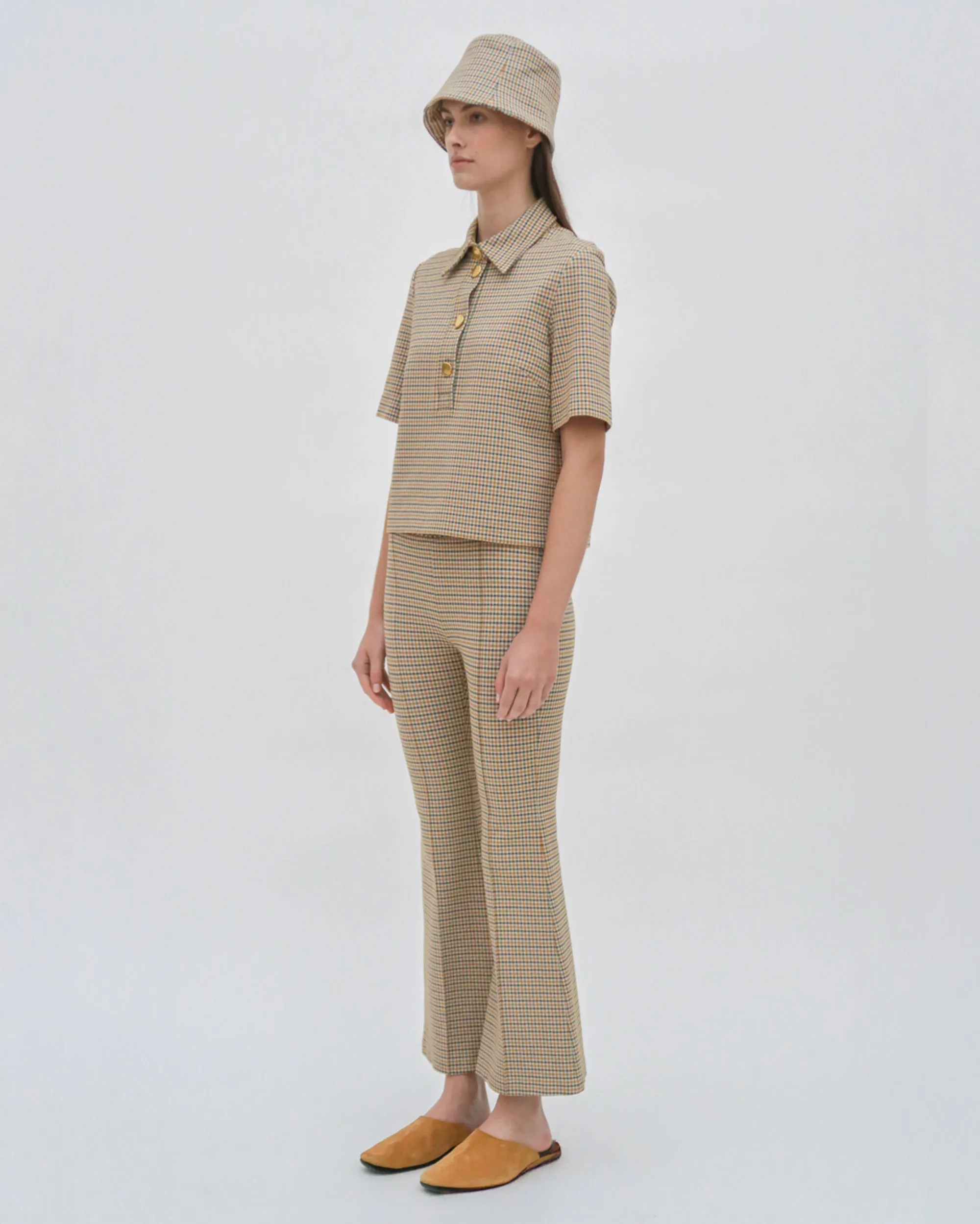 BOXY POLO T-SHIRT - HOUNDSTOOTH PLAID