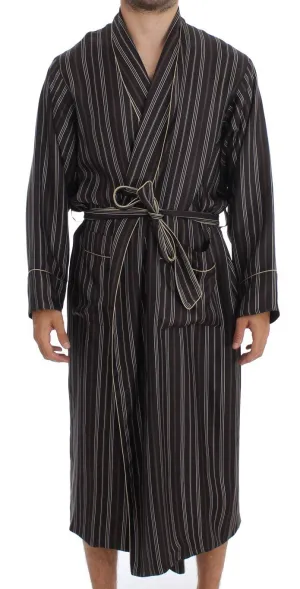 Brown Striped SILK Robe Sleepwear Nightgown