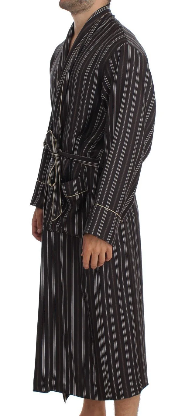 Brown Striped SILK Robe Sleepwear Nightgown