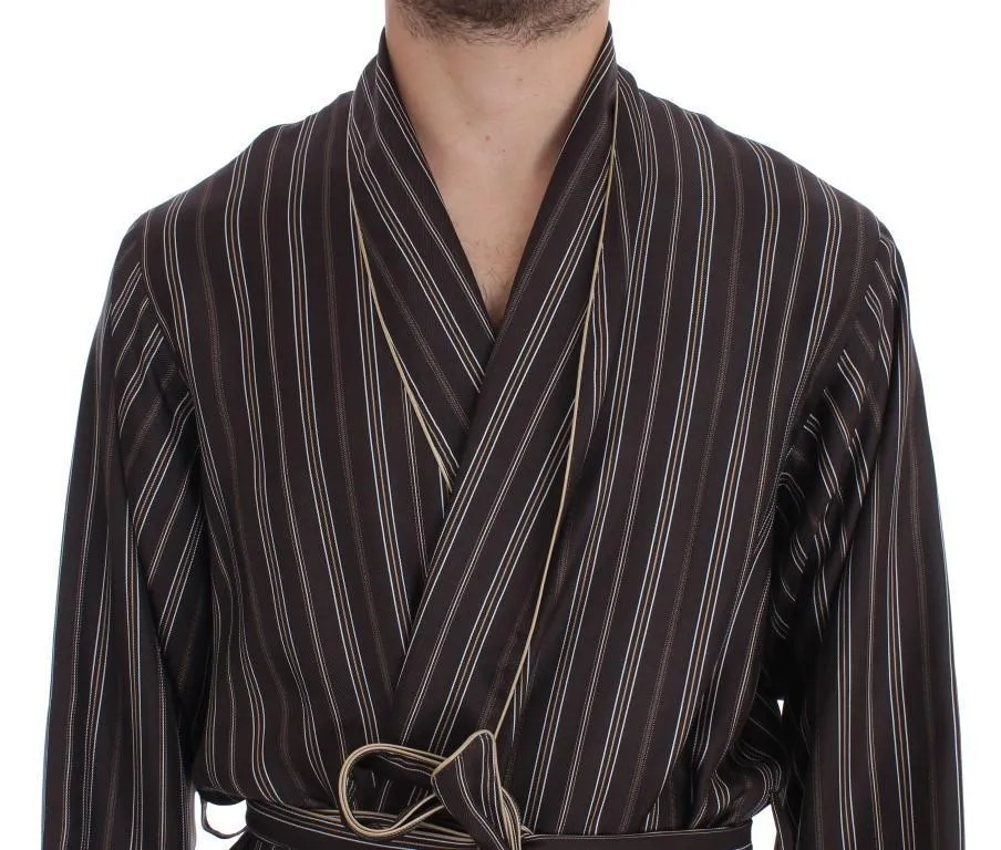 Brown Striped SILK Robe Sleepwear Nightgown