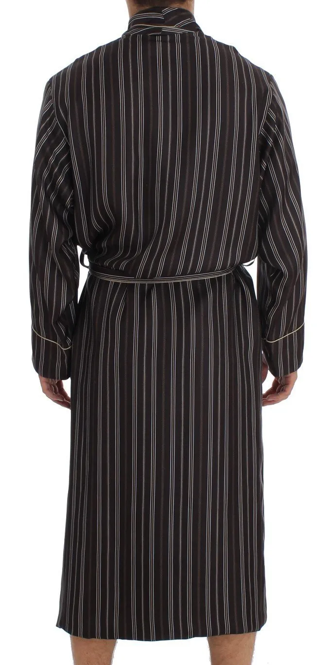 Brown Striped SILK Robe Sleepwear Nightgown