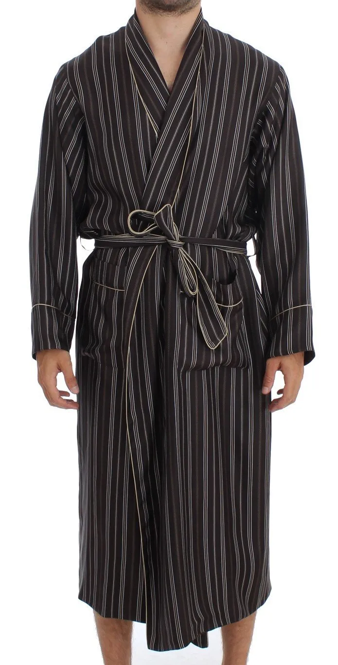 Brown Striped SILK Robe Sleepwear Nightgown