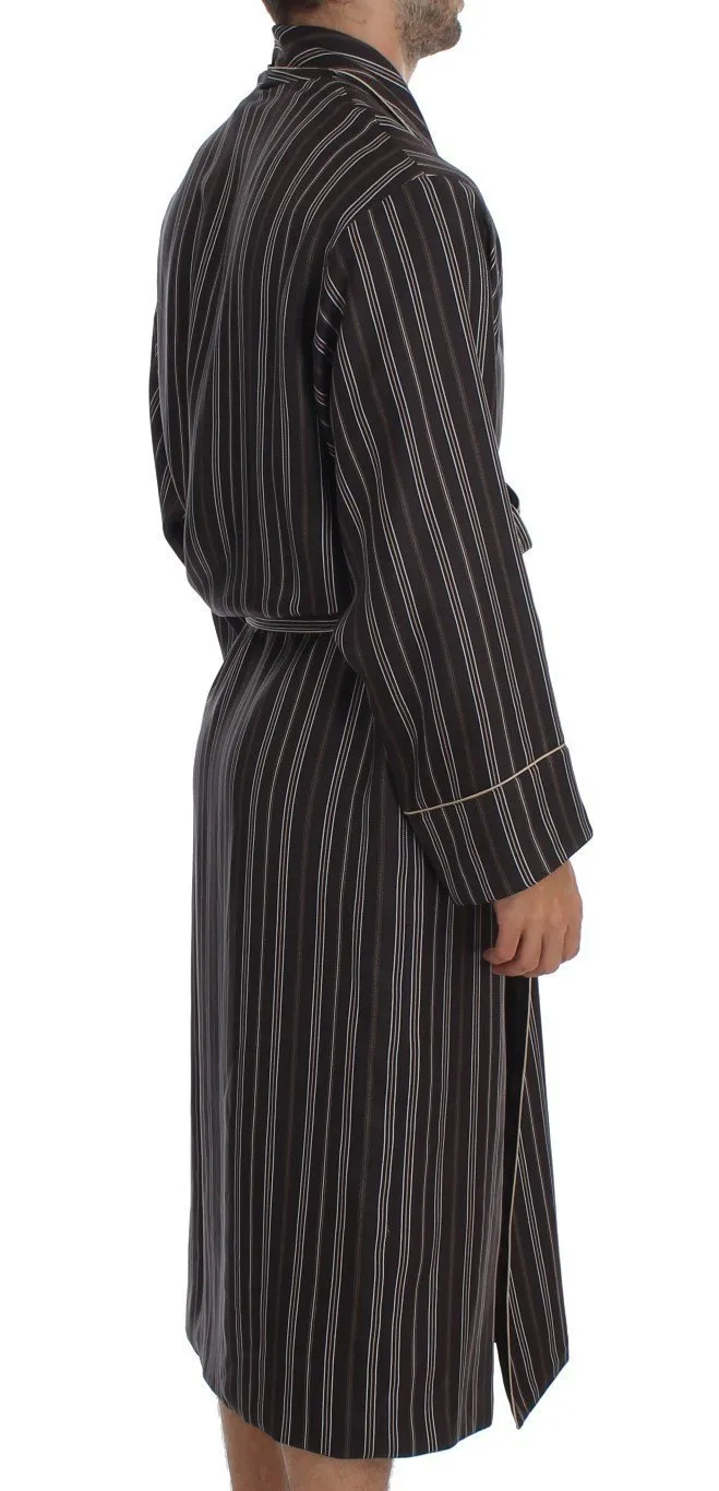 Brown Striped SILK Robe Sleepwear Nightgown