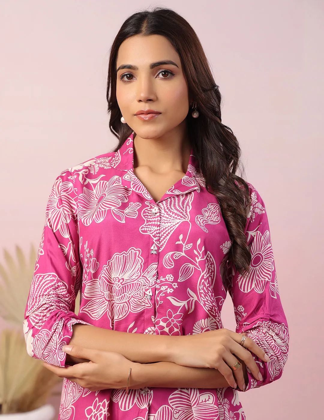 Buy Lapel Collar Pink Silk Tunic for Women Online - Zola