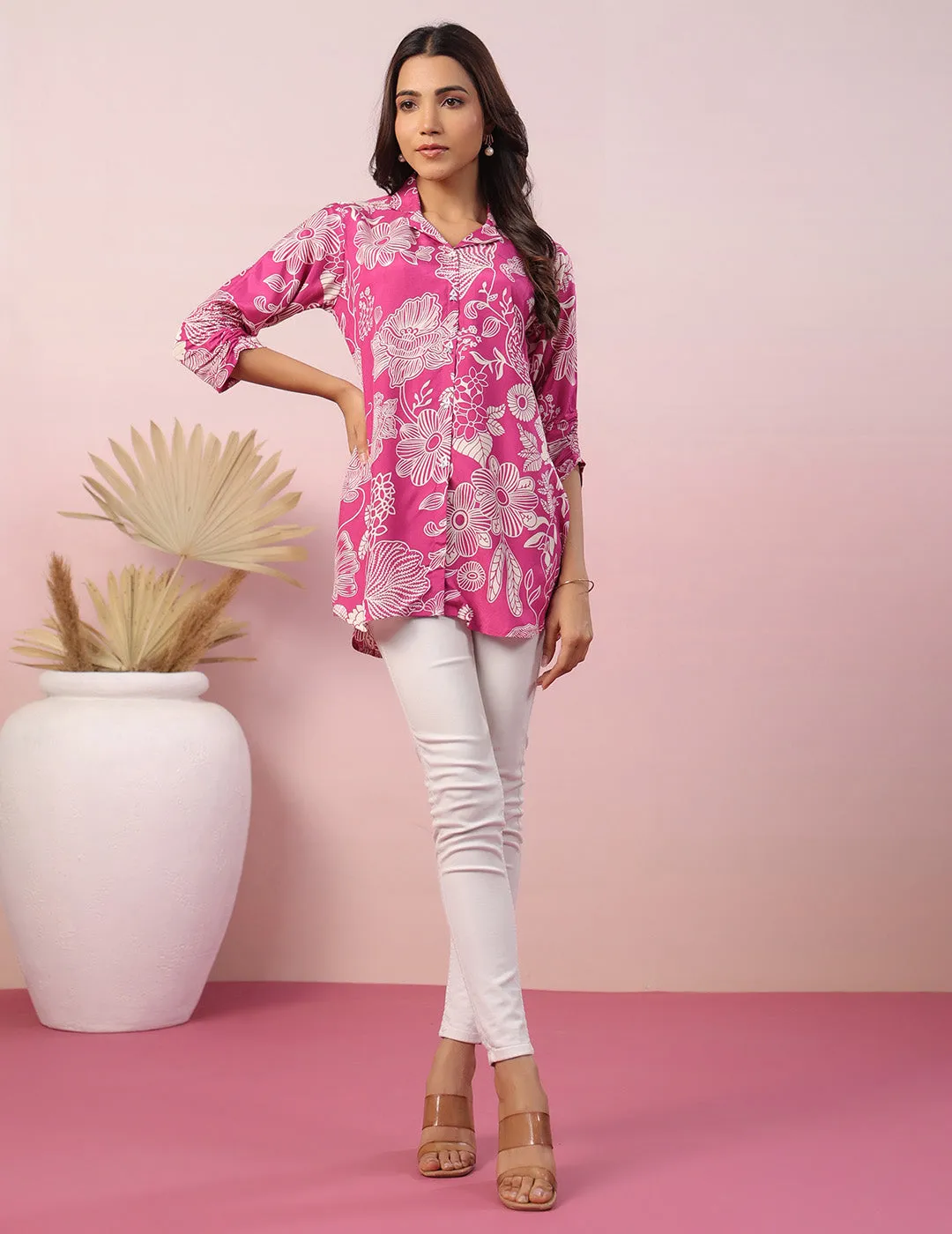 Buy Lapel Collar Pink Silk Tunic for Women Online - Zola