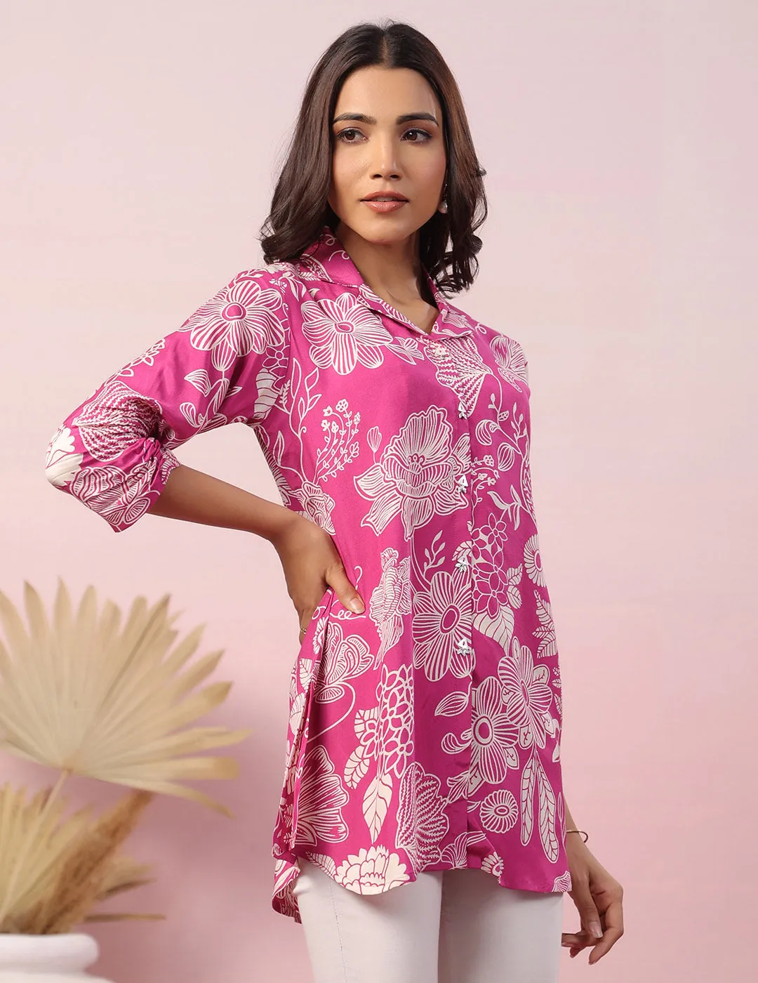Buy Lapel Collar Pink Silk Tunic for Women Online - Zola