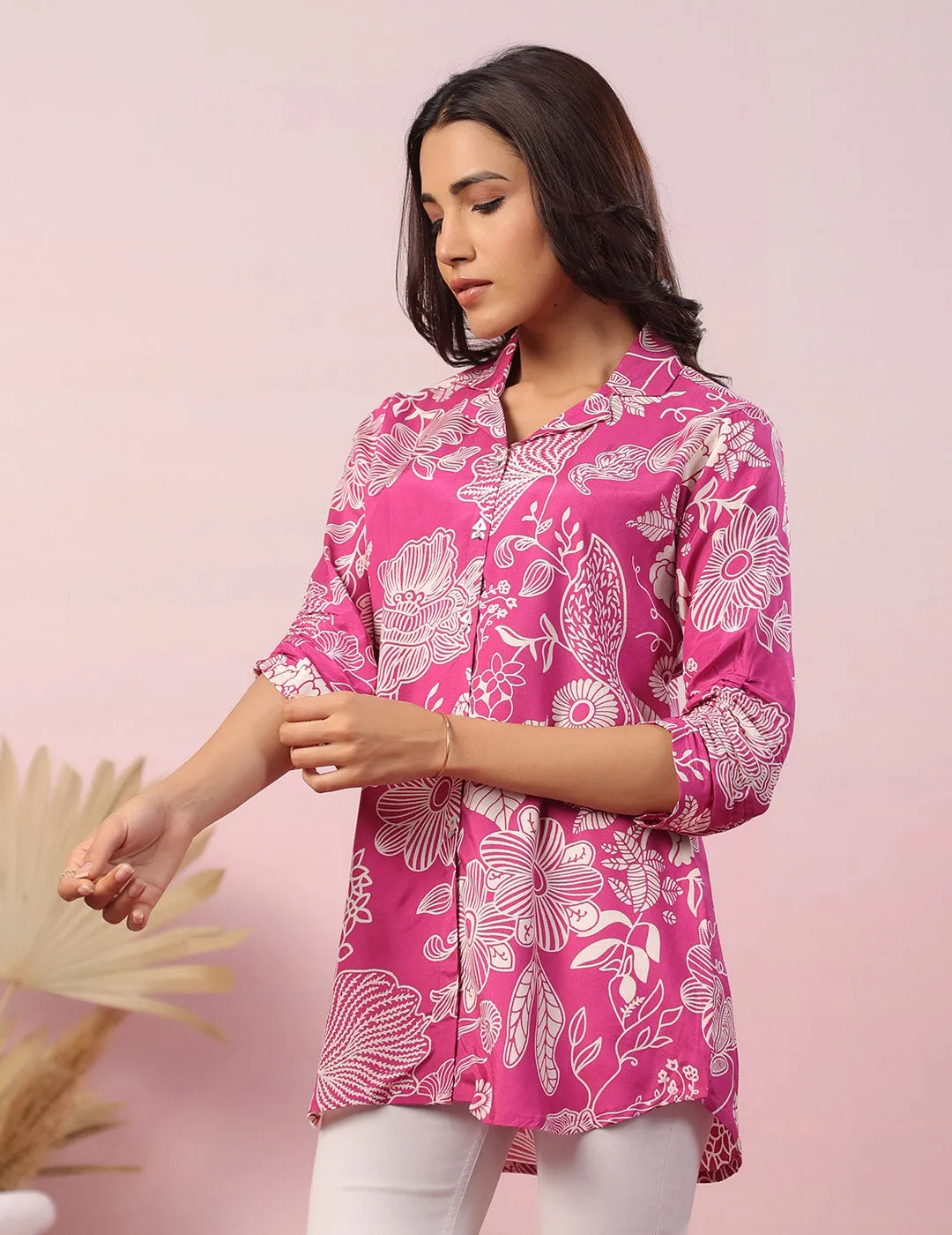 Buy Lapel Collar Pink Silk Tunic for Women Online - Zola