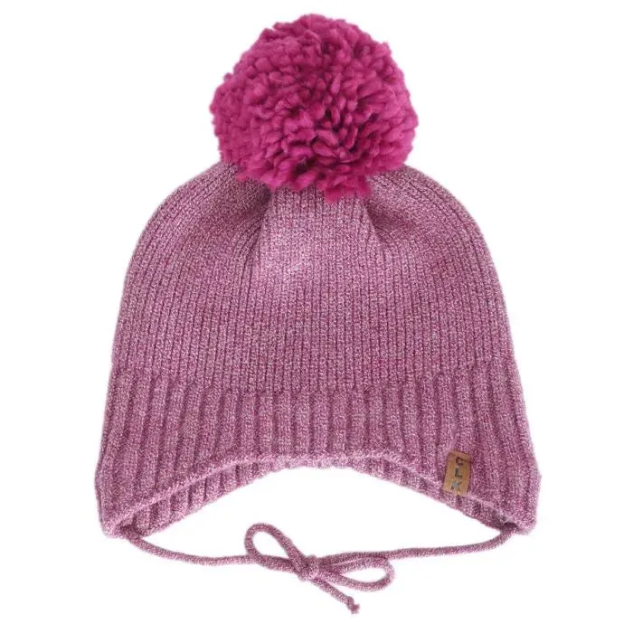 Calikids Girls Knit Windproof Pom Pom Hat - Berry