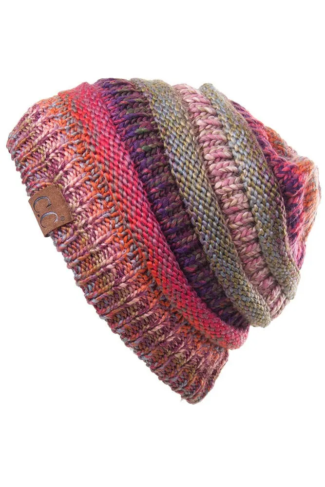 C.C Multi Color Cable Knit Beanie Ponytail Hat