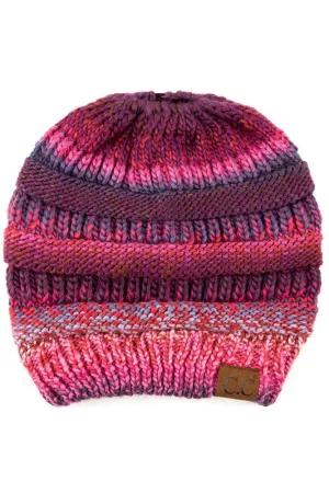 C.C Multi Color Cable Knit Beanie Ponytail Hat