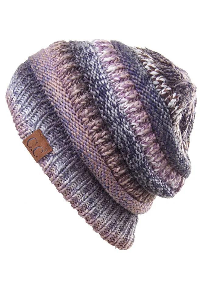 C.C Multi Color Cable Knit Beanie Ponytail Hat