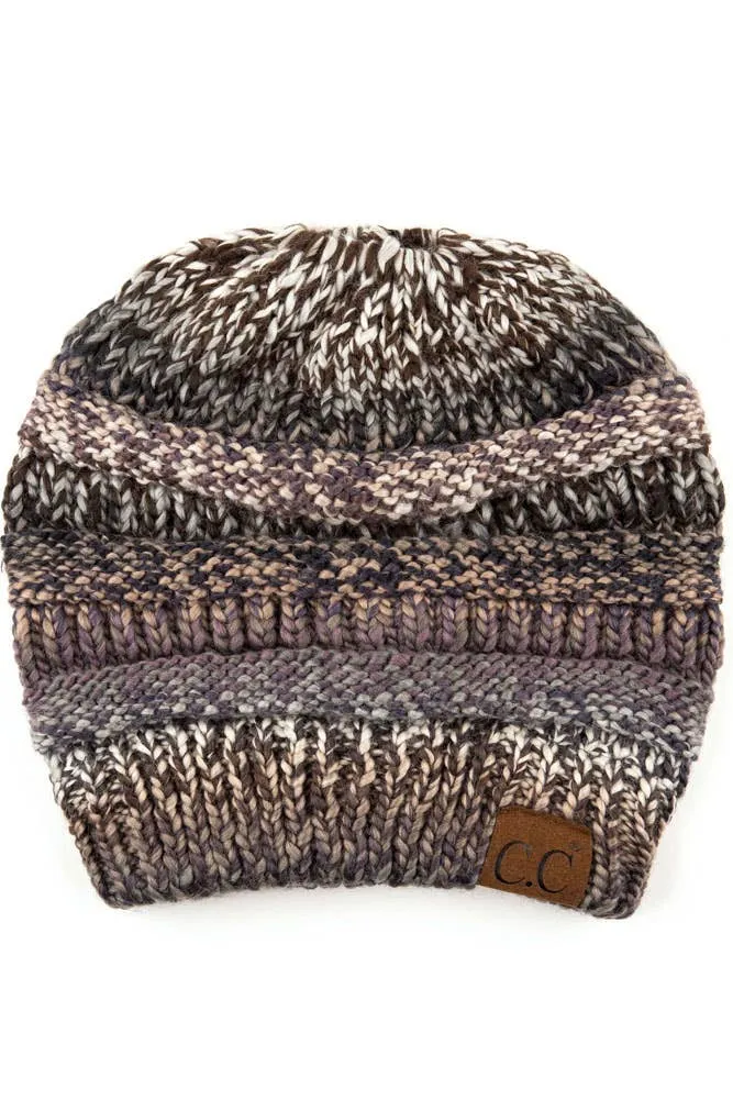 C.C Multi Color Cable Knit Beanie Ponytail Hat