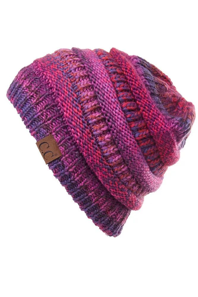 C.C Multi Color Cable Knit Beanie Ponytail Hat