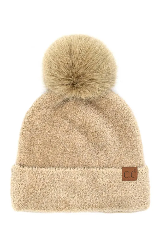 C.C Plush Terry Chenille Pom Beanie Winter Hat