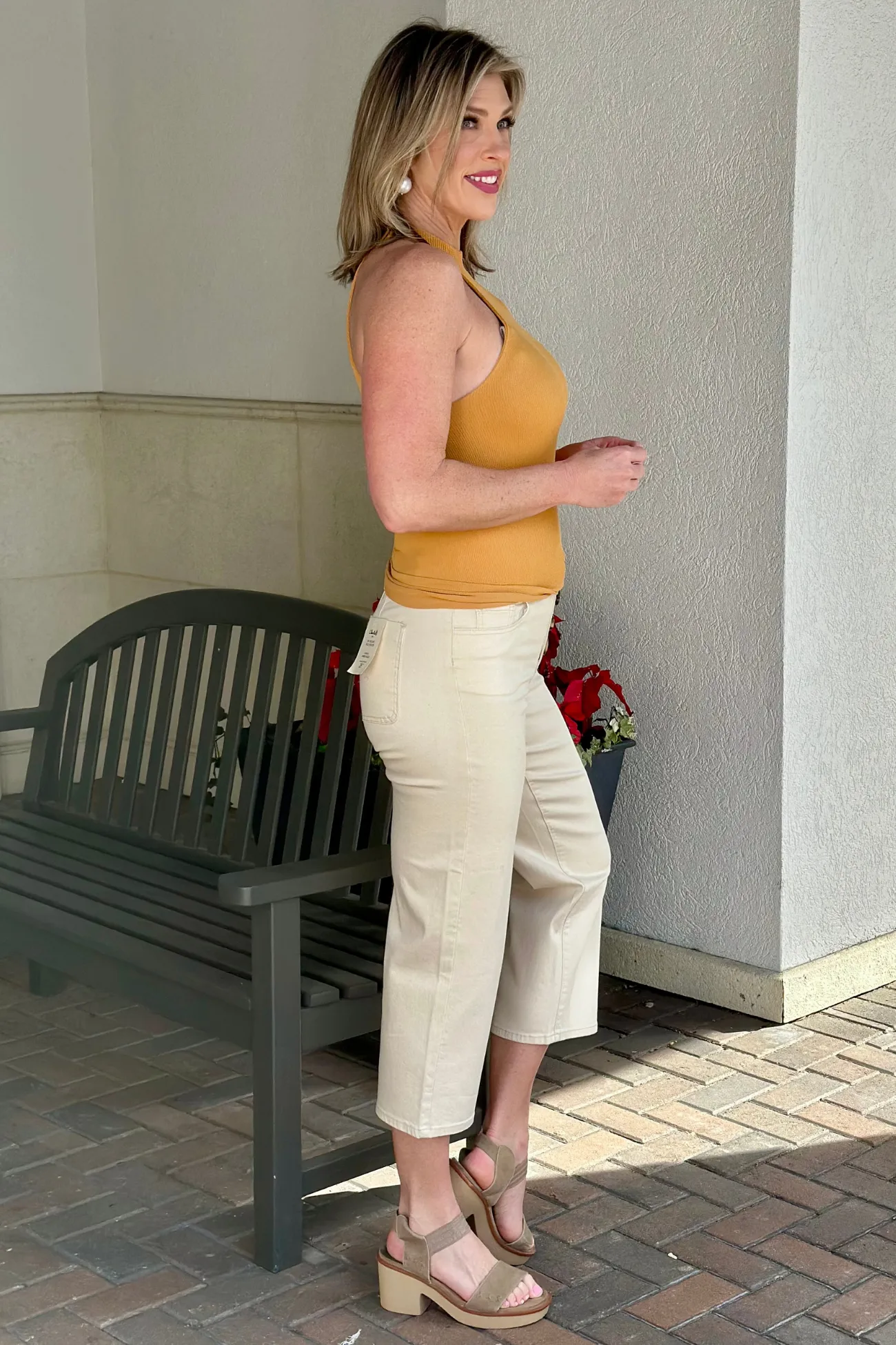 Charlie B Nikki Natural Flex Twill Front Button Fly Straight Crop Leg Pant
