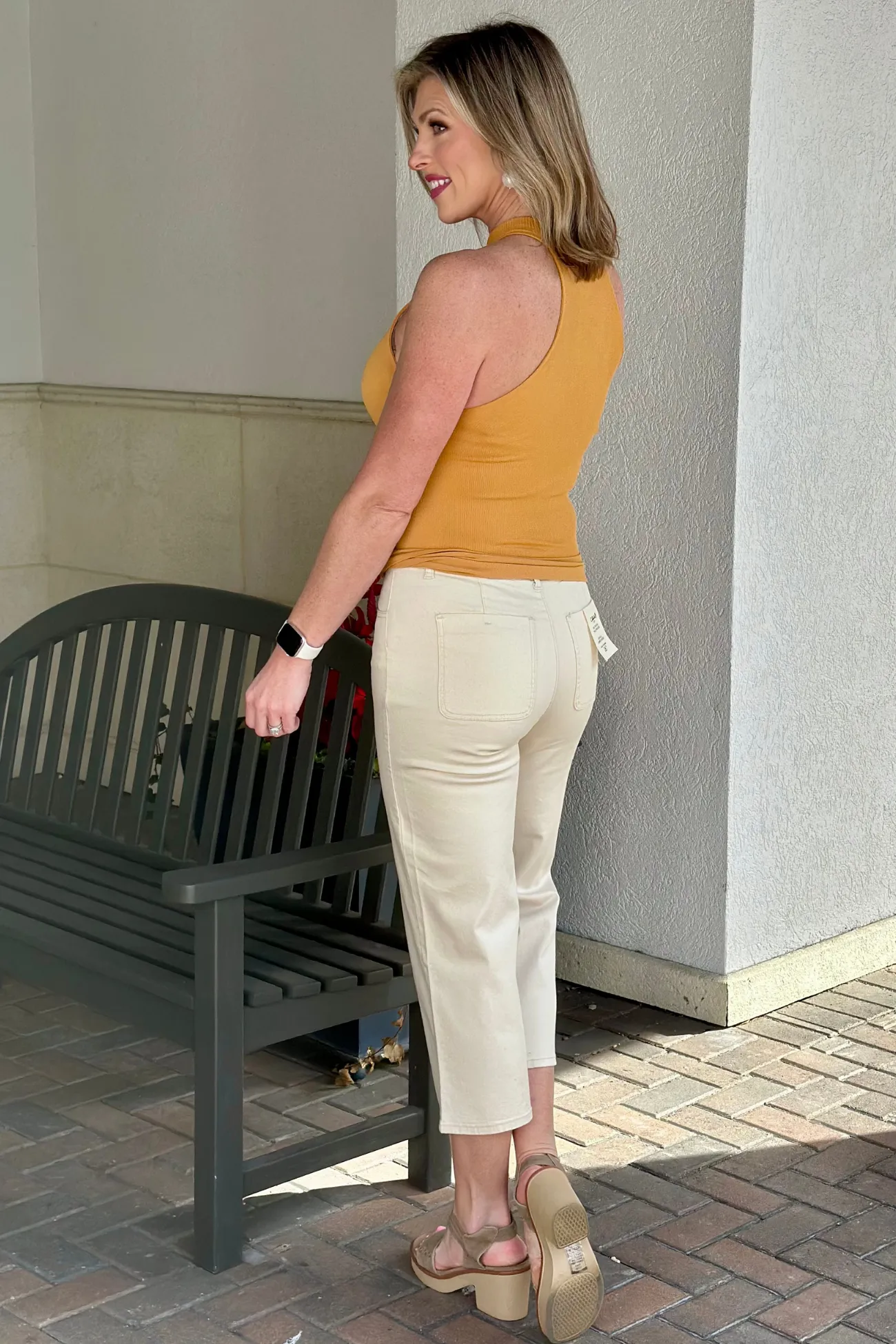 Charlie B Nikki Natural Flex Twill Front Button Fly Straight Crop Leg Pant