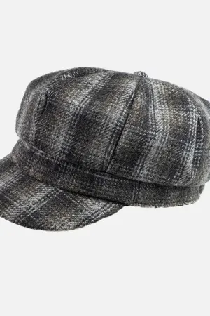 Checked Wool Look Winter Baker Boy Peak Cap