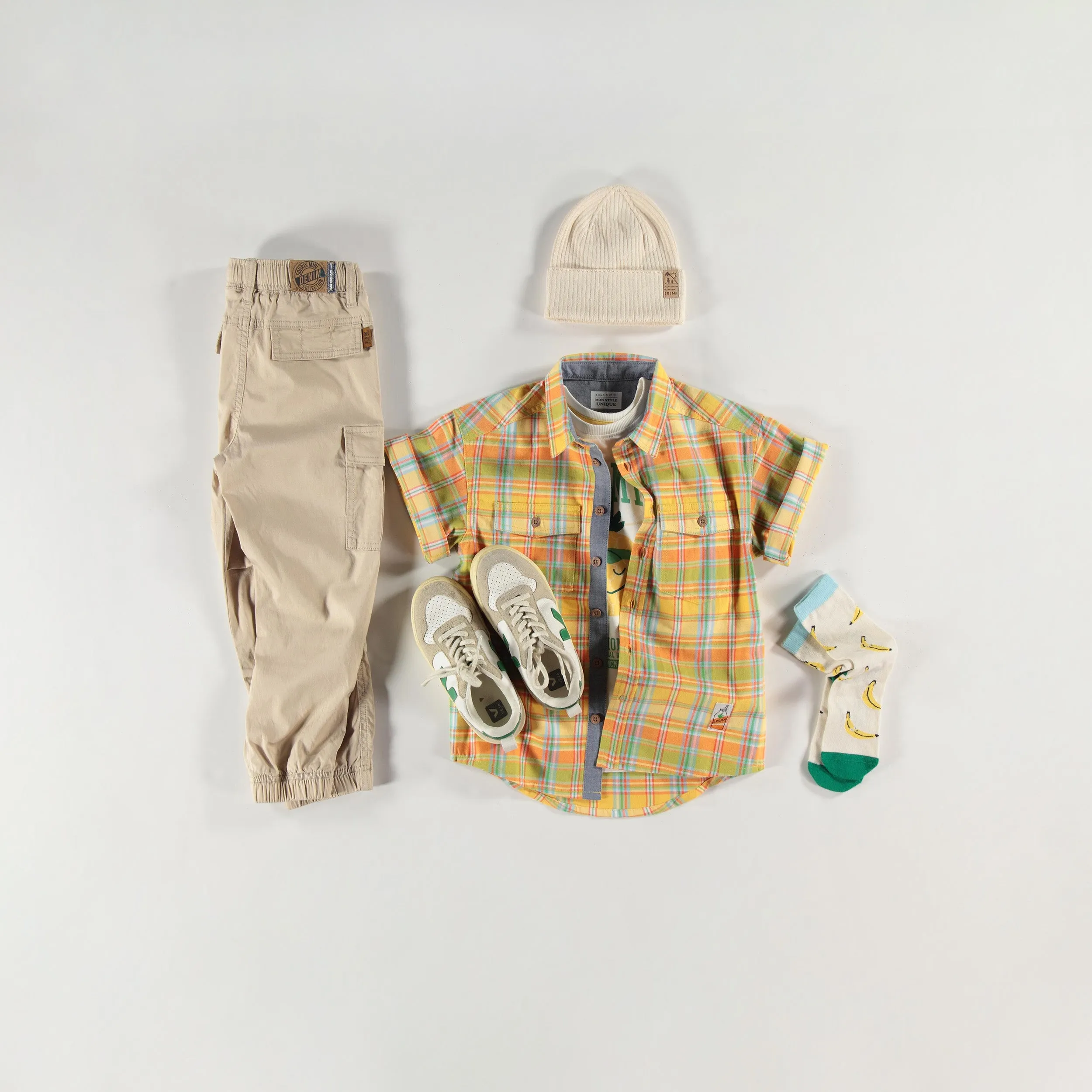 Chemise jaune et verte à carreaux, enfant || Yellow and green plaid shirt, child