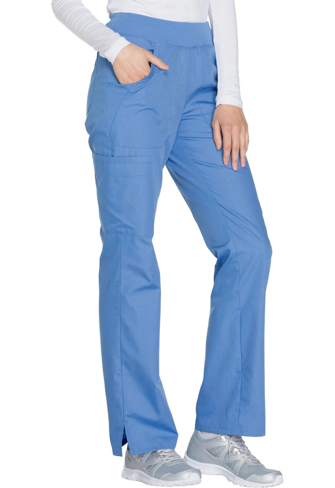 Cherokee Workwear WW210 Scrubs Pants Womens Mid Rise Straight Leg Pull-on Cargo Ciel Blue