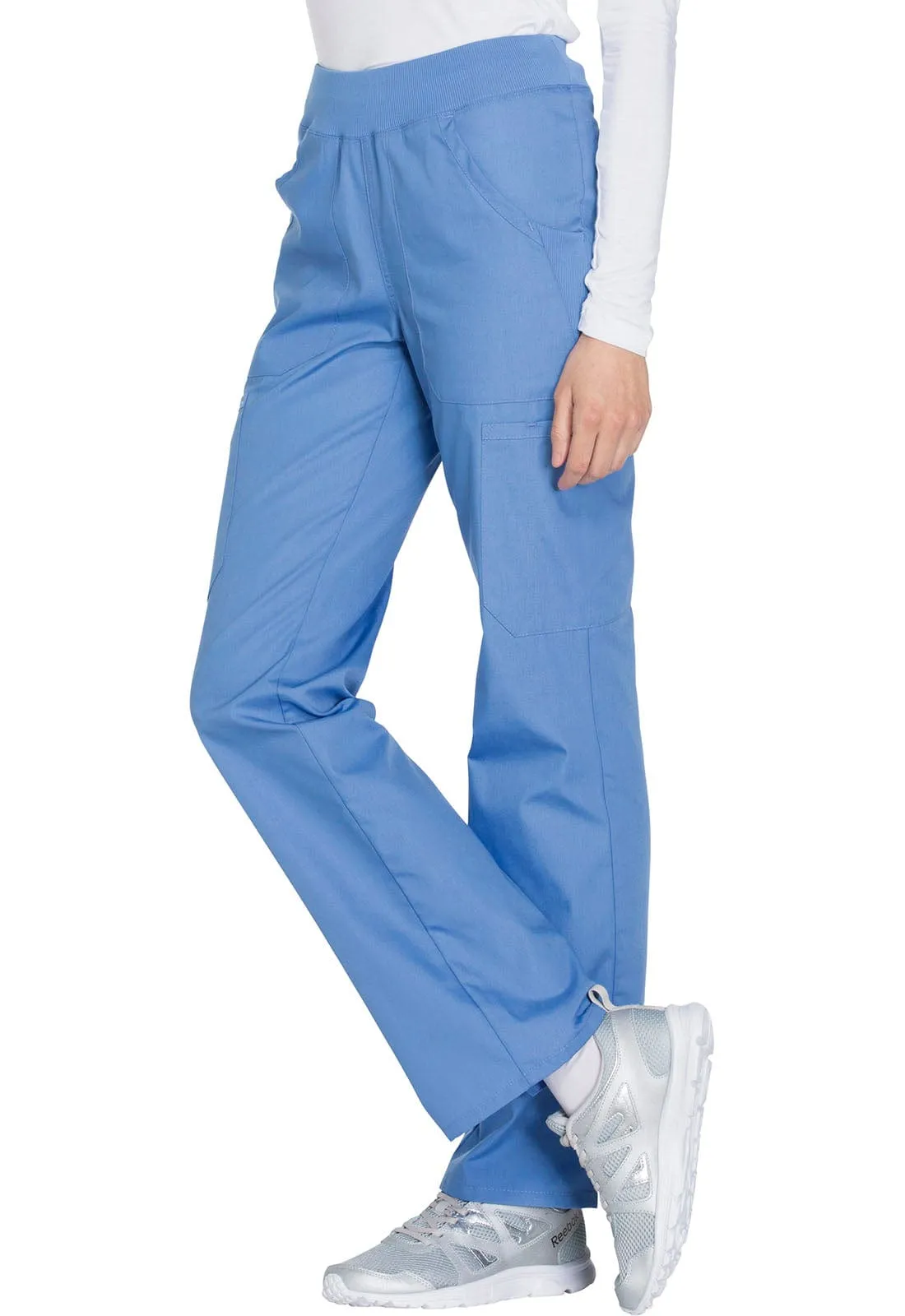 Cherokee Workwear WW210 Scrubs Pants Womens Mid Rise Straight Leg Pull-on Cargo Ciel Blue