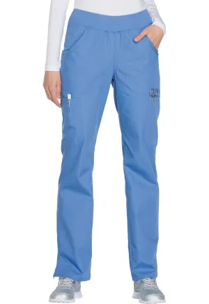 Cherokee Workwear WW210 Scrubs Pants Womens Mid Rise Straight Leg Pull-on Cargo Ciel Blue